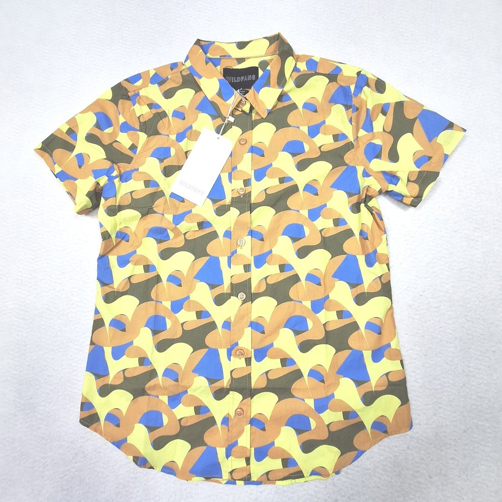 Wildfang Essential Button Up Womens Medium Yellow Blue Pop Art Abstract